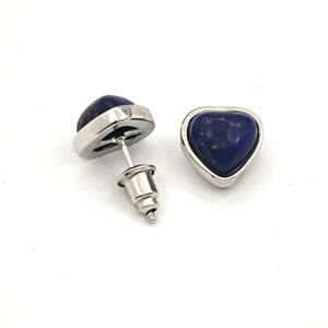 Blue Lapis Lazuli Heart Copper Stud Earrings Platinum Plated, approx 10mm [GM27656]