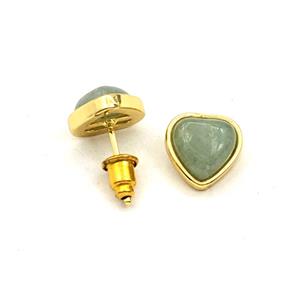 Green Aventurine Heart Copper Stud Earrings Gold Plated, approx 10mm [GM27660]