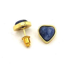Blue Sodalite Heart Copper Stud Earrings Gold Plated, approx 10mm [GM27664]