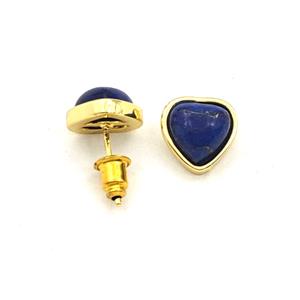 Blue Lapis Lazuli Heart Copper Stud Earrings Gold Plated, approx 10mm [GM27666]