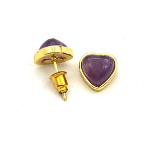 Purple Amethyst Heart Copper Stud Earrings Gold Plated, approx 10mm [GM27667]
