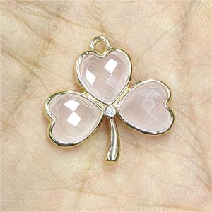 Pink Rose Quartz Clover Pendant Gold Plated, approx 18-20mm [GM27669]