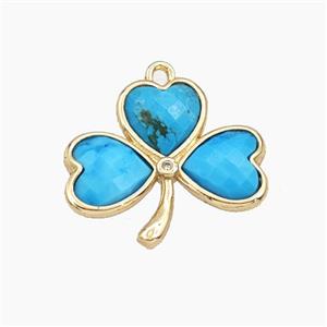 Blue Dye Howlite Turquoise Clover Pendant Gold Plated, approx 18-20mm [GM27672]
