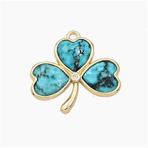 Green Dye Howlite Turquoise Clover Pendant Gold Plated, approx 18-20mm [GM27673]