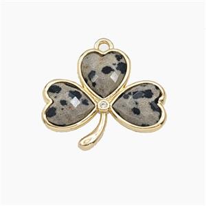 Black Dalmatian Jasper Clover Pendant Gold Plated, approx 18-20mm [GM27674]