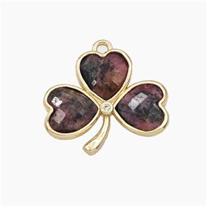 Chinese Pink Rhodonite Clover Pendant Gold Plated, approx 18-20mm [GM27675]