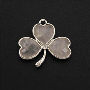 Pink Rose Quartz Clover Pendant Platinum Plated, approx 18-20mm [GM27679]