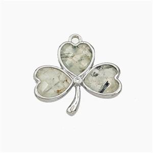 Green Prehnite Clover Pendant Platinum Plated, approx 18-20mm [GM27681]
