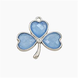 Blue Dye Jade Clover Pendant Platinum Plated, approx 18-20mm [GM27682]