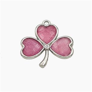 Pink Dye Jade Clover Pendant Platinum Plated, approx 18-20mm [GM27683]