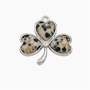 Black Dalmatian Jasper Clover Pendant Platinum Plated, approx 18-20mm [GM27687]