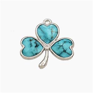 Teal Dye Howlite Turquoise Clover Pendant Platinum Plated, approx 18-20mm [GM27688]