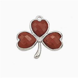 Red Jasper Clover Pendant Platinum Plated, approx 18-20mm [GM27689]