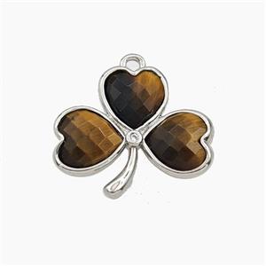 Tiger Eye Stone Clover Pendant Platinum Plated, approx 18-20mm [GM27690]