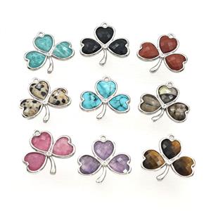 Natural Gemstone Clover Pendant Platinum Plated Mixed, approx 18-20mm [GM27692]
