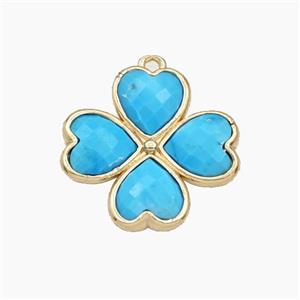 Blue Dye Howlite Turquoise Clover Pendant Gold Plated, approx 20mm [GM27700]