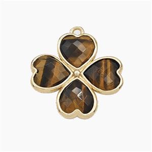 Tiger Eye Stone Clover Pendant Gold Plated, approx 20mm [GM27702]