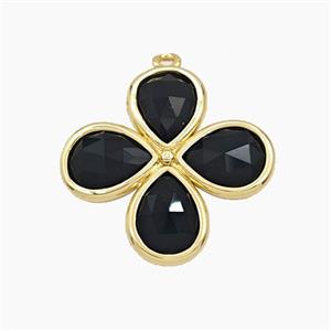 Black Obsidian Clover Pendant Gold Plated, approx 25mm [GM27704]
