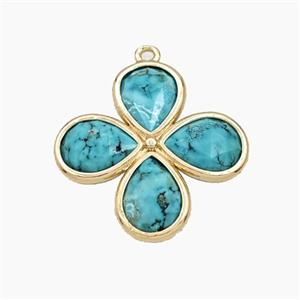 Teal Dye Howlite Turquoise Clover Pendant Gold Plated, approx 25mm [GM27707]