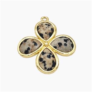 Black Dalmatian Jasper Clover Pendant Gold Plated, approx 25mm [GM27708]