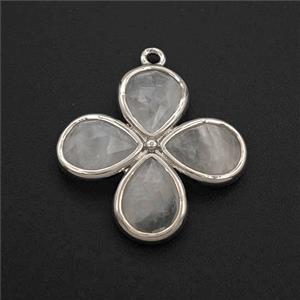 Clear Quartz Clover Pendant Platinum Plated, approx 25mm [GM27711]