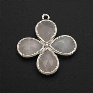 Pink Rose Quartz Clover Pendant Platinum Plated, approx 25mm [GM27712]