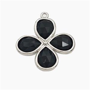 Black Obsidian Clover Pendant Platinum Plated, approx 25mm [GM27713]