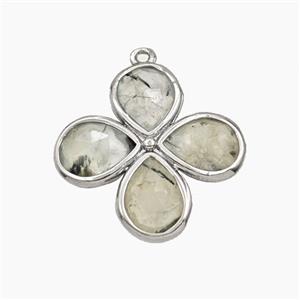 Green Prehnite Clover Pendant Platinum Plated, approx 25mm [GM27714]