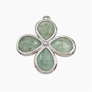 Green Strawberry Quartz Clover Pendant Platinum Plated, approx 25mm [GM27716]