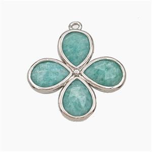 Green Amazonite Clover Pendant Platinum Plated, approx 25mm [GM27717]