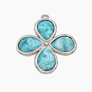 Teal Dye Howlite Turquoise Clover Pendant Platinum Plated, approx 25mm [GM27718]