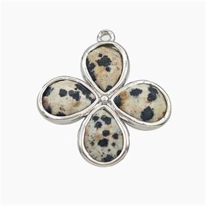 Black Dalmatian Jasper Clover Pendant Platinum Plated, approx 25mm [GM27719]