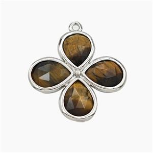 Tiger Eye Stone Clover Pendant Platinum Plated, approx 25mm [GM27721]