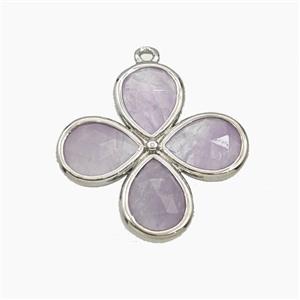Lt.purple Amethyst Clover Pendant Platinum Plated, approx 25mm [GM27723]