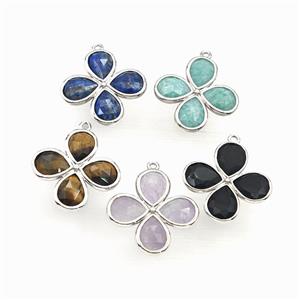Natural Gemstone Clover Pendant Platinum Plated Mixed, approx 25mm [GM27724]