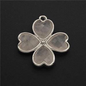 Pink Rose Quartz Clover Pendant Platinum Plated, approx 20mm [GM27726]