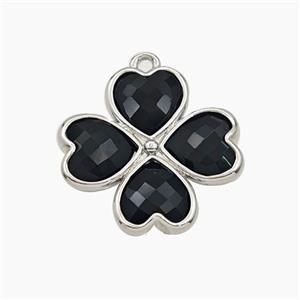 Black Obsidian Clover Pendant Platinum Plated, approx 20mm [GM27727]