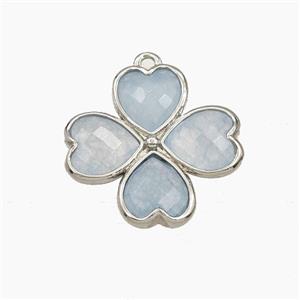 Blue Dye Jade Clover Pendant Platinum Plated, approx 20mm [GM27728]