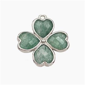 Green Strawberry Quartz Clover Pendant Platinum Plated, approx 20mm [GM27729]