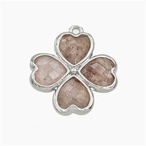 Pink Strawberry Quartz Clover Pendant Platinum Plated, approx 20mm [GM27730]