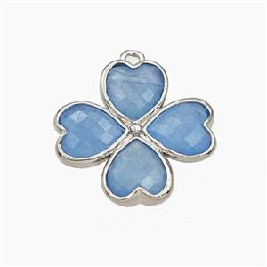 Blue Dye Jade Clover Pendant Platinum Plated, approx 20mm [GM27731]