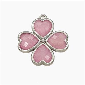 Pink Dye Jade Clover Pendant Platinum Plated, approx 20mm [GM27732]