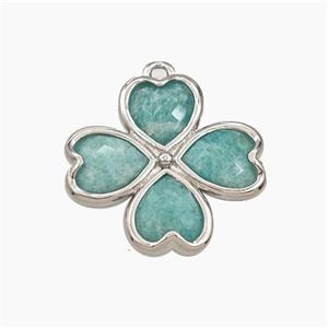 Green Amazonite Clover Pendant Platinum Plated, approx 20mm [GM27734]