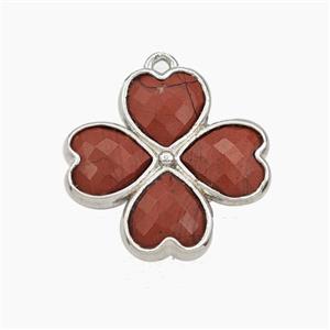 Red Jasper Clover Pendant Platinum Plated, approx 20mm [GM27735]
