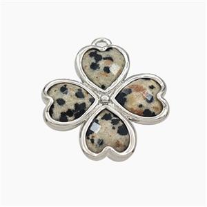 Black Dalmatian Jasper Clover Pendant Platinum Plated, approx 20mm [GM27736]