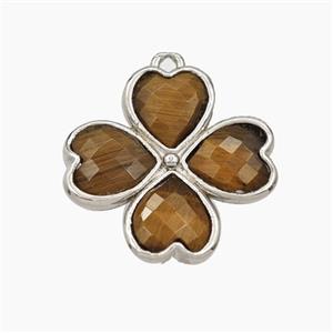 Tiger Eye Stone Clover Pendant Platinum Plated, approx 20mm [GM27737]