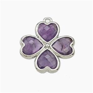 Purple Amethyst Clover Pendant Platinum Plated, approx 20mm [GM27738]