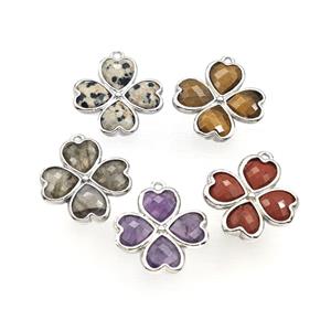 Natural Gemstone Clover Pendant Platinum Plated Mixed, approx 20mm [GM27739]