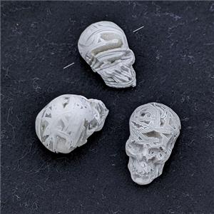 Natural Agate Skull Pendant White Geode, approx 18-30mm [GM27741]