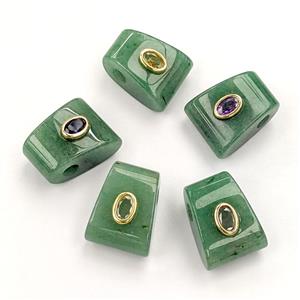 Natural Green Aventurine Pendant Pave Zirconia Mixed, approx 16-20mm, 4mm hole [GM27748]